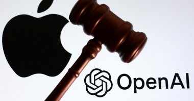 Apple, OpenAI logos and a court gavel are seen in this illustration taken July 12, 2026. (Reuters Photo)