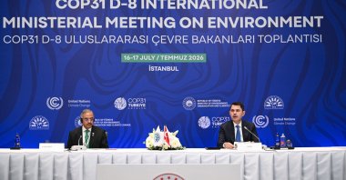 Environment, Urbanization and Climate Change Minister Murat Kurum (R) speaks during the COP31 D-8 International Ministerial Meeting on Environment event, Istanbul, Türkiye, July 17, 2026. (AA Photo)