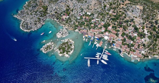 A drone-captured aerial view shows the touristic district of Demre, Antalya, southern Türkiye, July 17, 2026. (AA Photo)