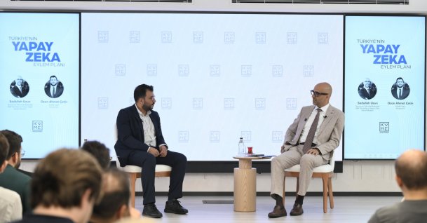 Sadullah Uzun, (R) director general of national technology and artificial intelligence at the Ministry of Industry and Technology, speaks during a panel on Türkiye's Artificial Intelligence Action Plan, Istanbul, Türkiye, July 16, 2026. (AA Photo)