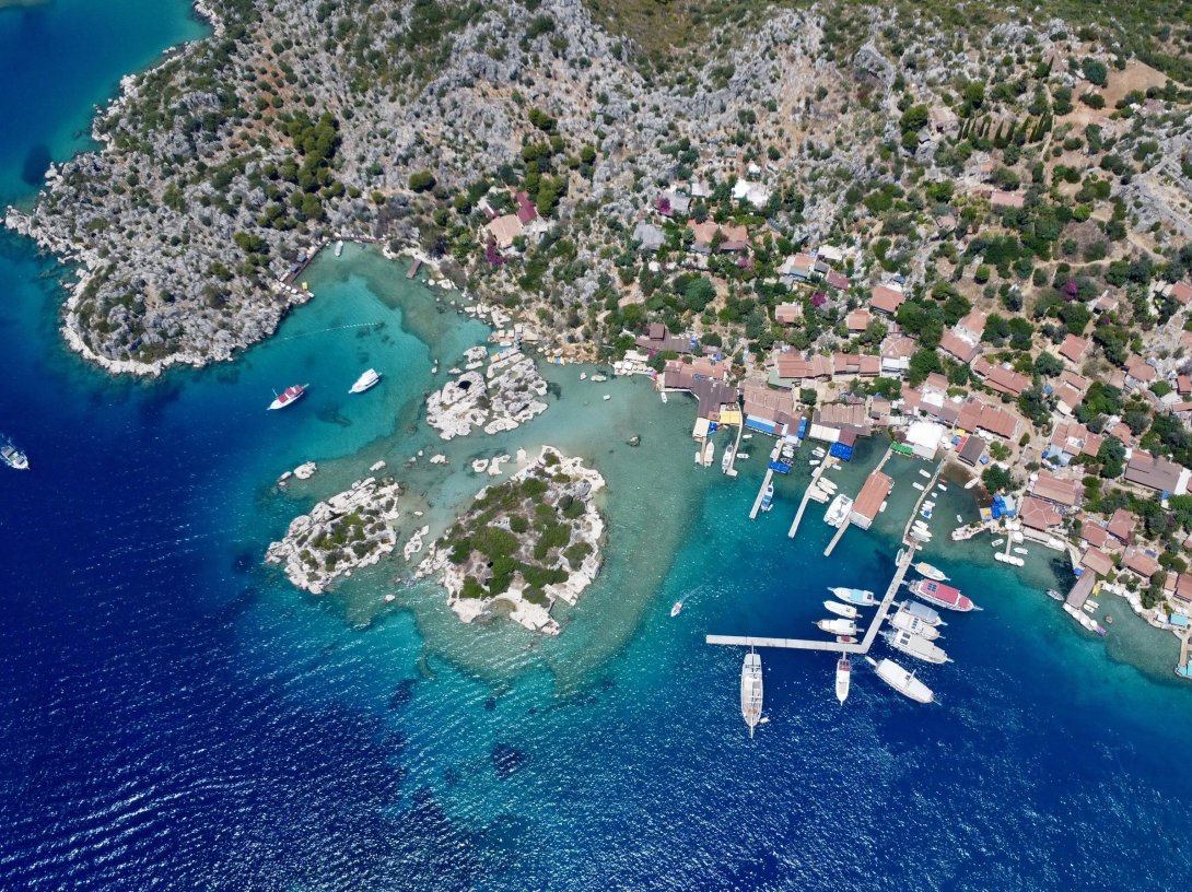 A drone-captured aerial view shows the touristic district of Demre, Antalya, southern Türkiye, July 17, 2026. (AA Photo)