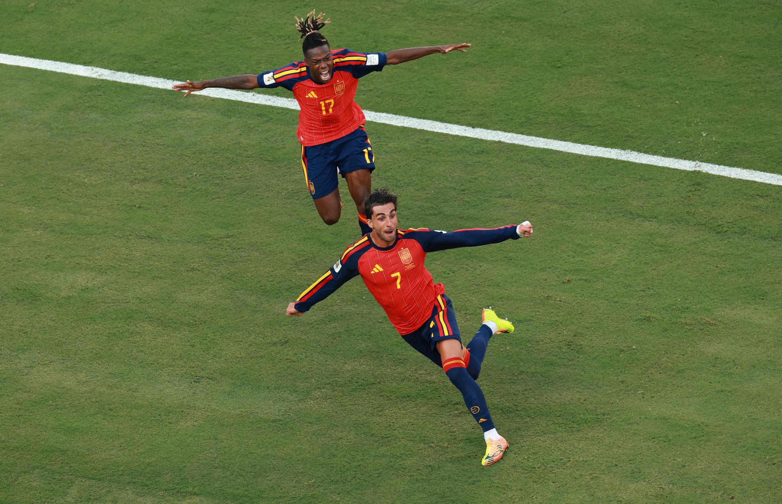 Spain's Ferran Torres celebrates scoring his team's first goal during the 2026 FIFA World Cup final match against Argentina at New York New Jersey Stadium, East Rutherford, U.S., July 19, 2026. (AFP Photo)