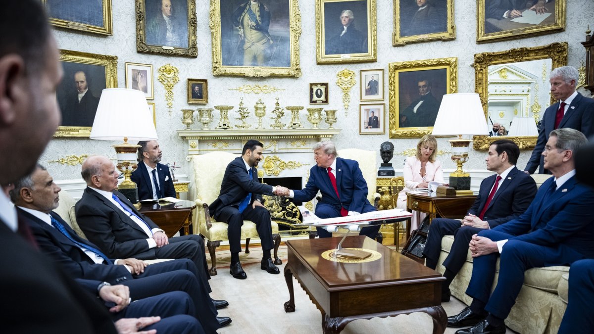U.S. President Donald Trump (R) shakes hands with Iraqi Prime Minister Ali al-Zaidi during a meeting in the Oval Office of the White House, Washington, U.S., July 14, 2026. (EPA Photo)