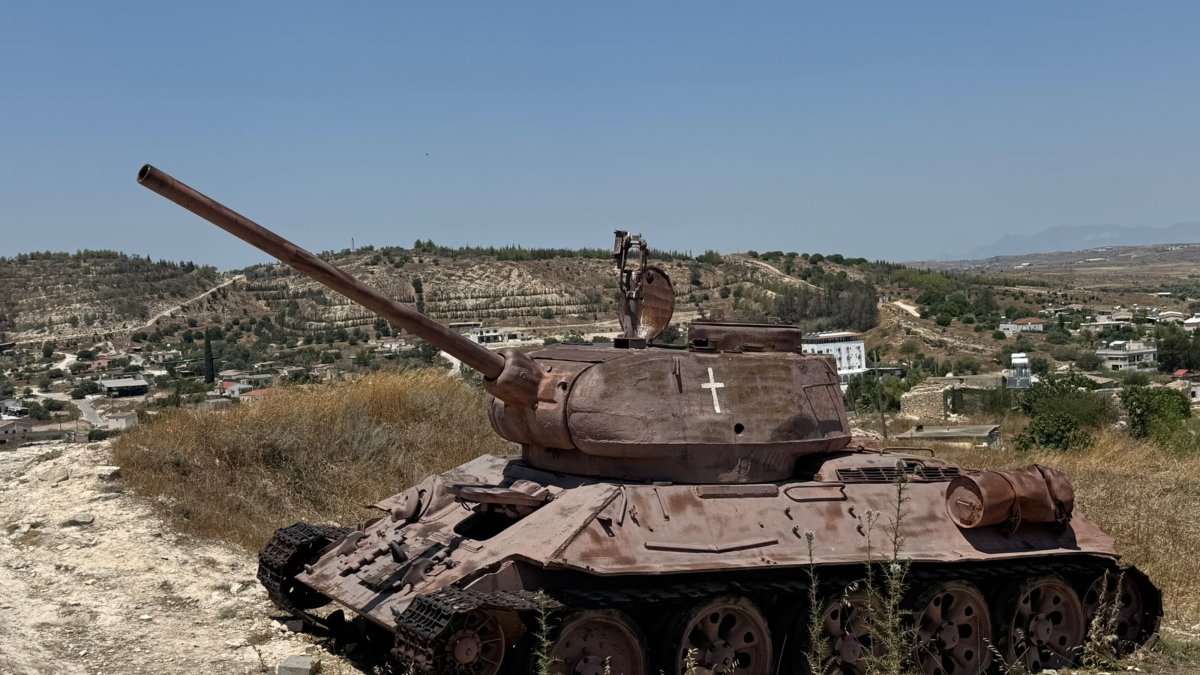 A tank captured from Greek Cypriots by Turkish Cypriots fighters during 1974 Peace Operation rests in Akıncılar village, Lefkoşa (Nicosia), Cyprus, July 19, 2026. (AA Photo) 