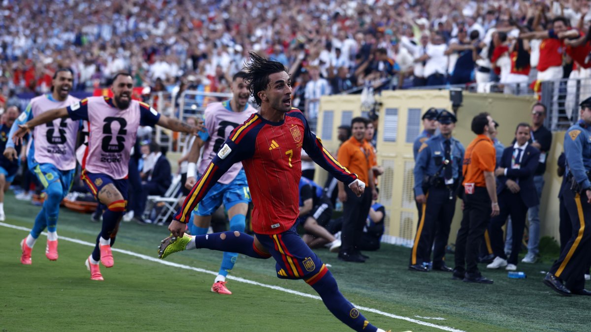 Spain's Ferran Torres celebrates scoring the 1-0 goal during the 2026 FIFA World Cup final match against Argentina, East Rutherford, U.S., July 19, 2026. (EPA Photo)