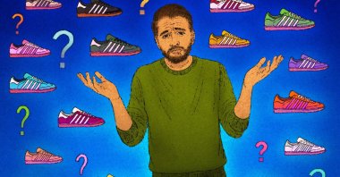 An illustration of a shopper overwhelmed by too many shoe choices. (AP Photo)