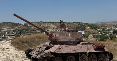 A tank captured from Greek Cypriots by Turkish Cypriots fighters during 1974 Peace Operation rests in Akıncılar village, Lefkoşa (Nicosia), Cyprus, July 19, 2026. (AA Photo) 