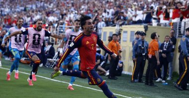 Spain's Ferran Torres celebrates scoring the 1-0 goal during the 2026 FIFA World Cup final match against Argentina, East Rutherford, U.S., July 19, 2026. (EPA Photo)