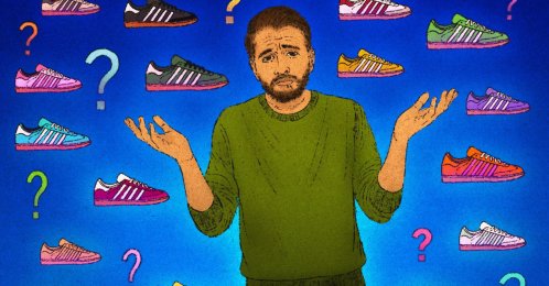 An illustration of a shopper overwhelmed by too many shoe choices. (AP Photo)