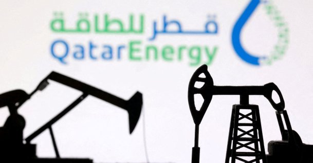 3D-printed oil pump jacks and the QatarEnergy logo appear in this illustration created on March 2, 2026. (Reuters Photo)