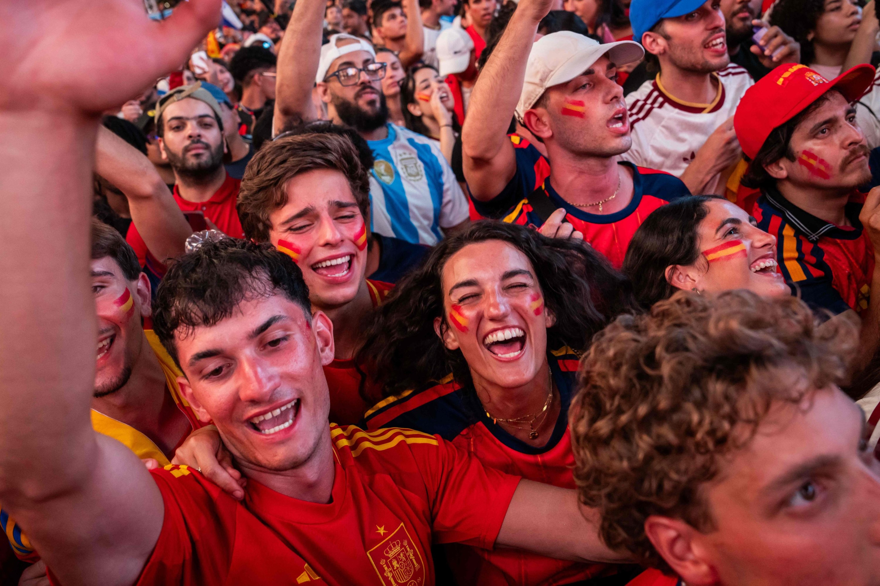 Spain fans celebrate in Times Square after the FIFA World Cup 2026 Final between Spain and Argentina, New York City, U.S., July 19, 2026. (AFP Photo)