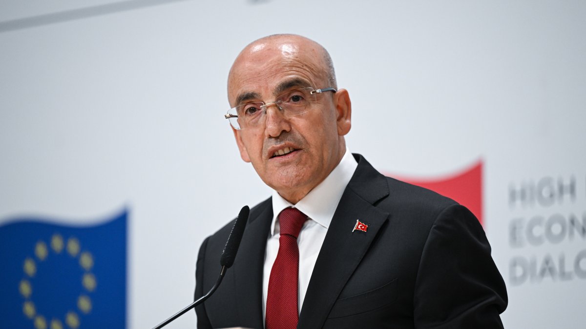 Treasury and Finance Minister Mehmet Şimşek speaks during the High-Level Economic Dialogue (HLED) meeting between Türkiye and the European Union, Istanbul, Türkiye, July 2, 2026. (AA Photo)