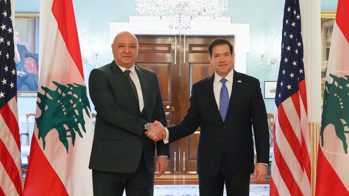 Lebanon's President Joseph Aoun is received by U.S. Secretary of State Marco Rubio in Washington, D.C., July 19, 2026. (AFP Photo)