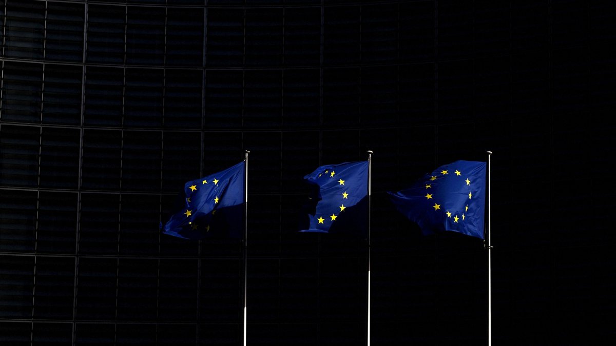 European Union flags flutter outside the European Commission headquarters, Brussels, Belgium, Feb. 26, 2026. (Reuters Photo)