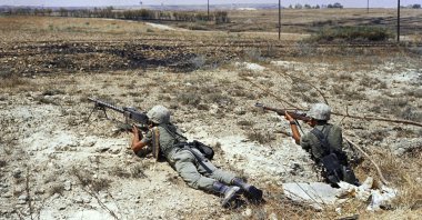 Turkish troops on the front line, some 500 yards (457.2 meters) from the outer perimeter and 400 yards from the Greek position at Lefkoşa (Nicosia) Airport, July 25, 1974, Lefkoşa, Cyprus. (AP Photo)