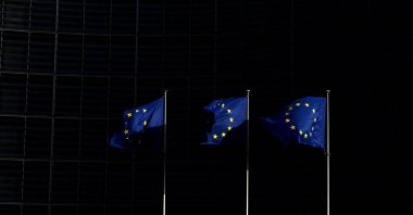 European Union flags flutter outside the European Commission headquarters, Brussels, Belgium, Feb. 26, 2026. (Reuters Photo)