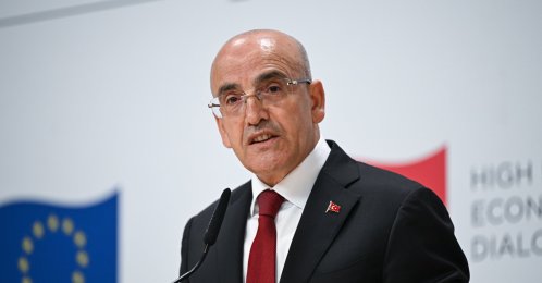 Treasury and Finance Minister Mehmet Şimşek speaks during the High-Level Economic Dialogue (HLED) meeting between Türkiye and the European Union, Istanbul, Türkiye, July 2, 2026. (AA Photo)