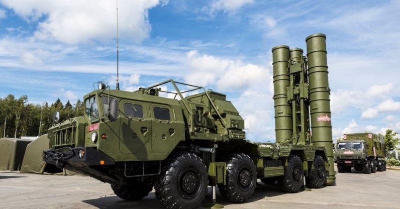 The anti-aircraft missile system S-400 Triumph is exhibited at Army-2020, Odintsovo, Moscow, Russia, Aug. 25, 2020.