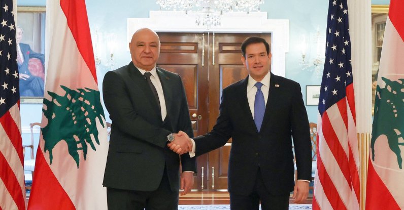Lebanon's President Joseph Aoun is received by U.S. Secretary of State Marco Rubio in Washington, D.C., July 19, 2026. (AFP Photo)
