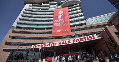 The exterior of the CHP headquarters, Ankara, Türkiye, Sept. 15, 2025. (AFP Photo)