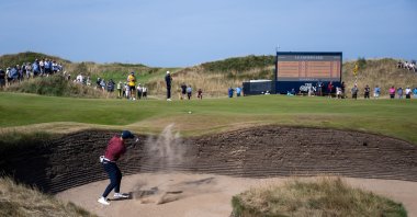Scott Vincent of HyFlyers GC hits his shot from the bunker during the first round of The Open Championship at Royal Birkdale Golf Club, Southport, U.K., July 16, 2026. (AP Photo)
