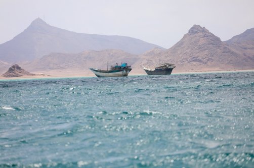 Boats float near the coast of Bab el-Mandeb, Yemen, April 2, 2026. (Reuters)