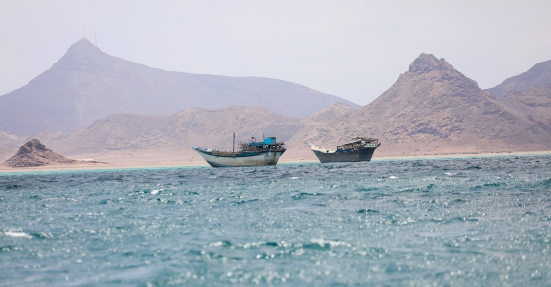 Boats float near the coast of Bab el-Mandeb, Yemen, April 2, 2026. (Reuters)