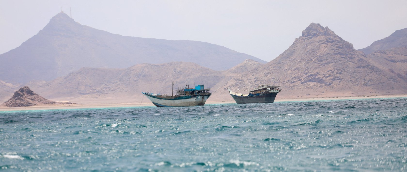 Boats float near the coast of Bab el-Mandeb, Yemen, April 2, 2026. (Reuters)
