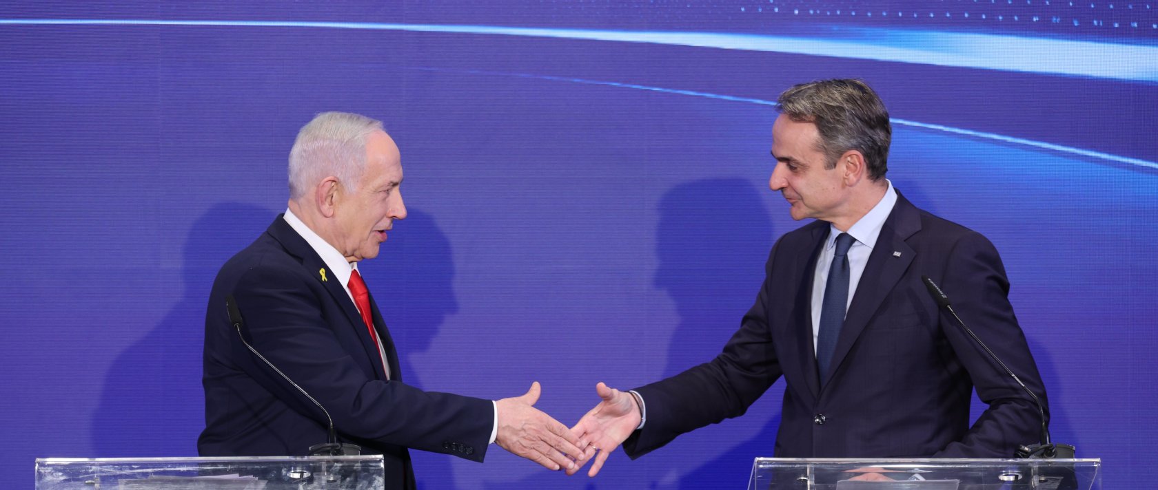 Greek Prime Minister Kyriakos Mitsotakis and Israeli Prime Minister Benjamin Netanyahu shake hands during a joint press conference at the Citadel of David Hotel, west Jerusalem, Israel, Dec. 22, 2025. (AP Photo)