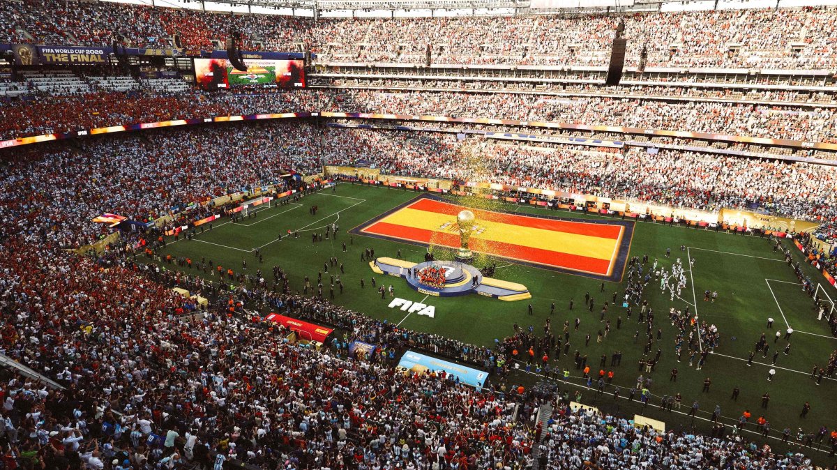 Spain lifts the FIFA World Cup Winner’s Trophy after the final match between Spain and Argentina at MetLife Stadium, New Jersey, U.S., July 19, 2026. (AFP Photo)