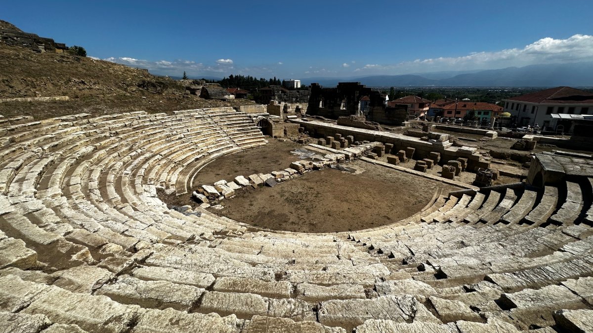 An undated aerial view of the ancient theater at the ancient city of Prusias ad Hypium, Düzce, Türkiye. (Shutterstock Photo)