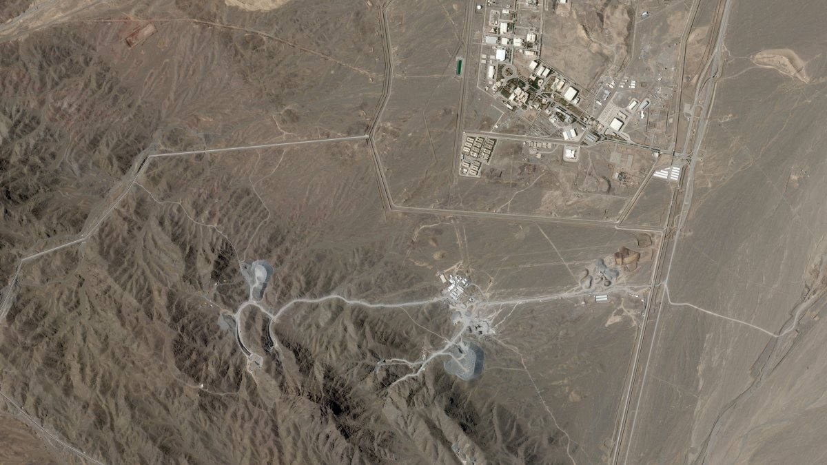 A Planet Labs PBC-shared photo shows Iran's Natanz nuclear enrichment facility, upper right, and the under-construction at Pickaxe Mountain directly to the south of it, June 15, 2026. (AP Photo)