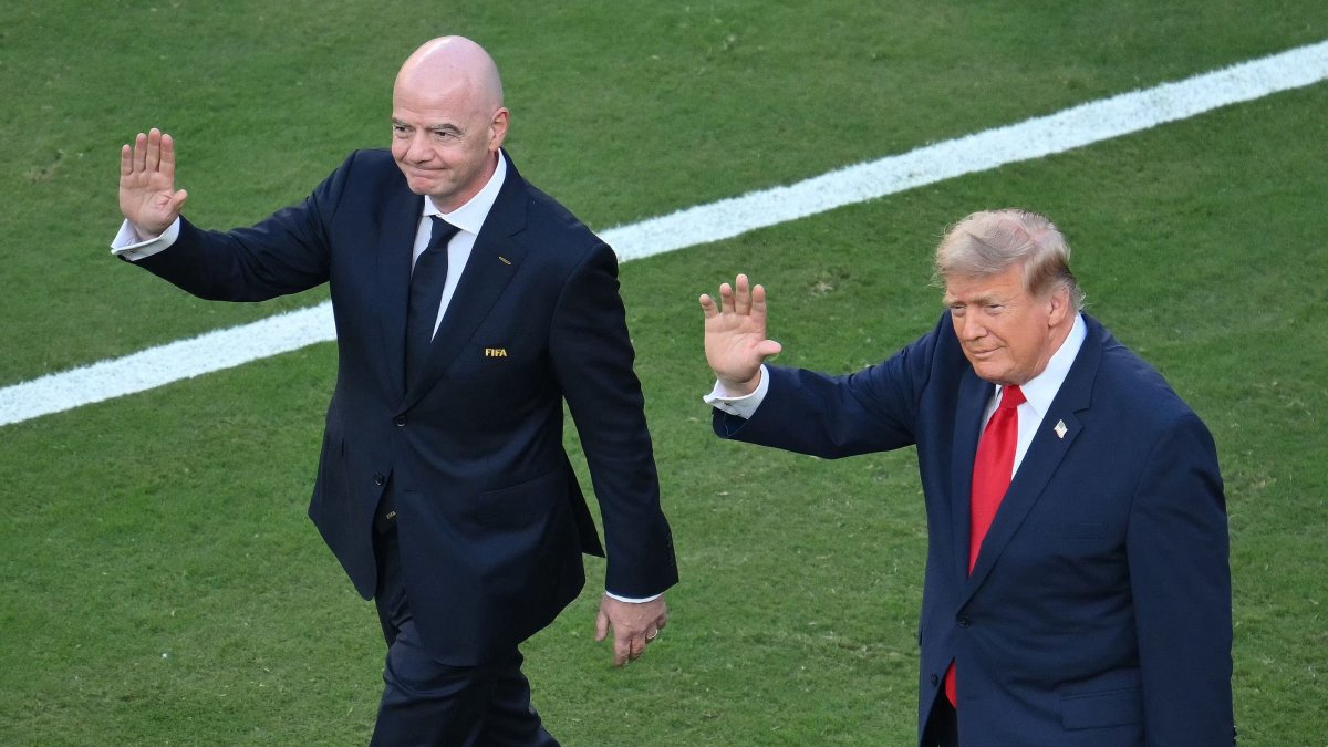 FIFA President Gianni Infantino (L) and U.S. President Donald Trump arrive for the final ceremony after the 2026 FIFA World Cup football tournament final match between Spain and Argentina at the New York/New Jersey Stadium, East Rutherford, U.S., July 19, 2026. (AFP Photo)