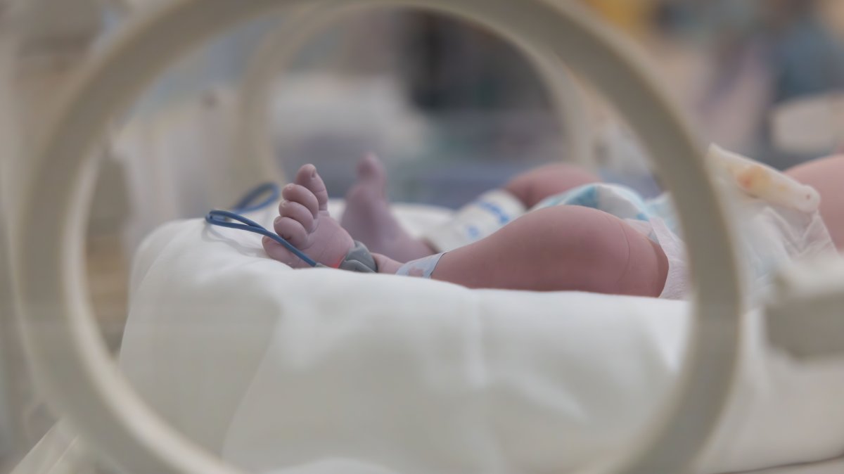 A baby's feet are visible in a hospital incubator. (Shutterstock Photo)