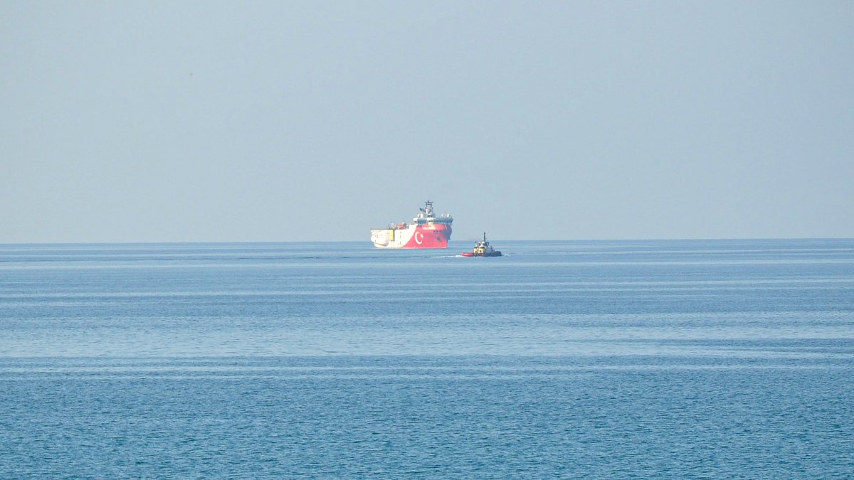 Türkiye's Oruç Reis seismic research vessel is seen off Mersin province, southern Türkiye, July 19, 2026. (AA Photo)