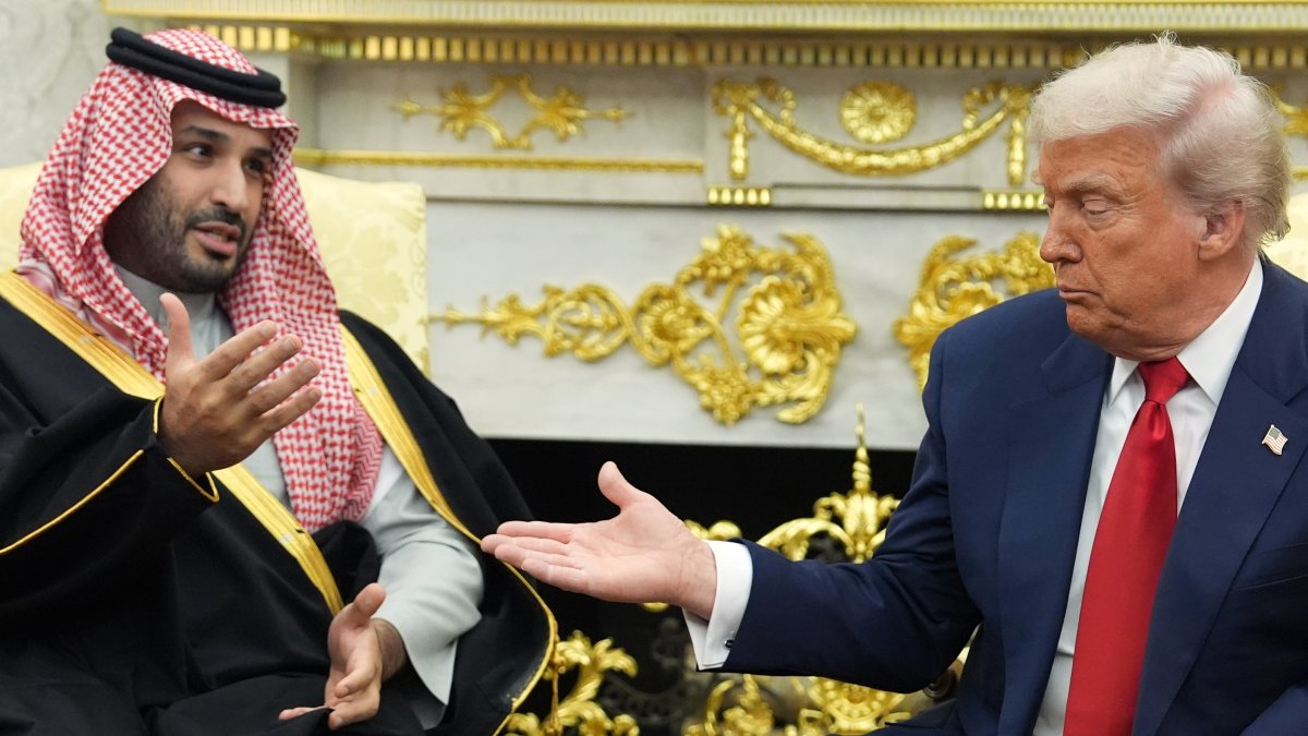 President Donald Trump meets Saudi Arabia's Crown Prince Mohammed bin Salman in the Oval Office of the White House, in Washington, D.C., U.S., Nov. 18, 2025. (AP Photo)