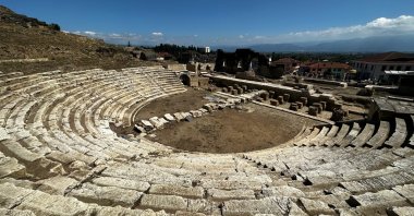 An undated aerial view of the ancient theater at the ancient city of Prusias ad Hypium, Düzce, Türkiye. (Shutterstock Photo)