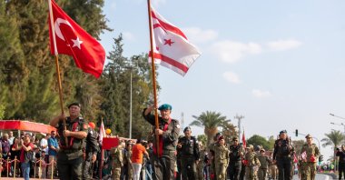 An official procession advances on Dr. Fazıl Küçük Boulevard to mark the 39th anniversary of the Turkish Republic of Northern Cyprus' (TRNC) independence, Lefkoşa (Nicosia), TRNC, Nov. 15, 2022. (AA Photo)