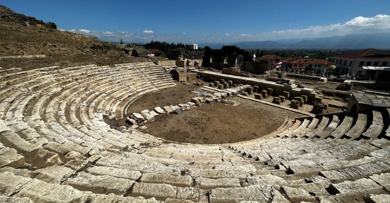 An undated aerial view of the ancient theater at the ancient city of Prusias ad Hypium, Düzce, Türkiye. (Shutterstock Photo)