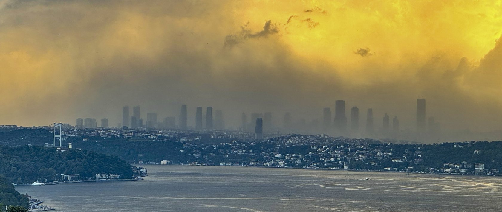 An aerial view shows the European side during a storm in Istanbul, July 22, 2026. (AA Photo)
