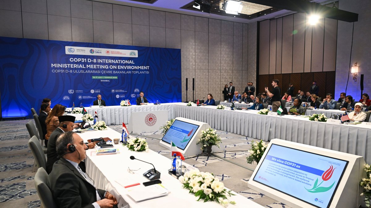 Environment, Urbanization and Climate Change Minister Murat Kurum speaks at the COP31 D-8 International Ministers' Meeting, Istanbul, Türkiye, July 17, 2026. (AA Photo)