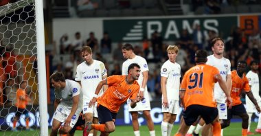 Istanbul Başakşehir's Emin Bayram (3rd L) celebrates after scoring during the UEFA Conference League second qualifying round match against Inter Turku at Başakşehir Fatih Terim Stadium, Istanbul, Türkiye, July 22, 2026. (IHA Photo)