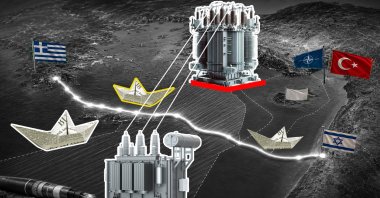 "The Great Sea Interconnector project belongs to a wider regional architecture between Greece, Greek Cypriot administration and Israel." (Illustration by Daily Sabah designer Nizam Arslan)