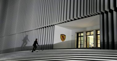 A military officer enters the Defense Ministry building, Athens, Greece, Oct. 29, 2025. (AP Photo)