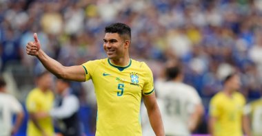 Brazil's Casemiro celebrates after the 2026 FIFA World Cup Round of 32 match against Japan at Houston Stadium, Houston, U.S.,  June 29, 2026. (AA Photo)