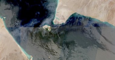 This satellite imagery shows Bab ⁠el-Mandeb Strait, a key shipping waterway and the gateway to the Red Sea, July 12, 2026. (Reuters Photo)