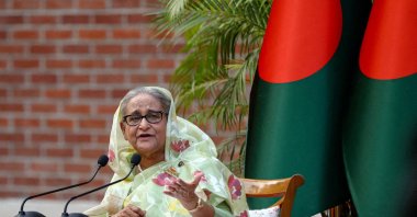 Sheikh Hasina, the then newly elected prime minister of Bangladesh and chairperson of the Bangladesh Awami League, speaks during a meeting with foreign observers and journalists at the prime minister's residence in Dhaka, Bangladesh, Jan. 8, 2024. (Reuters File Photo)