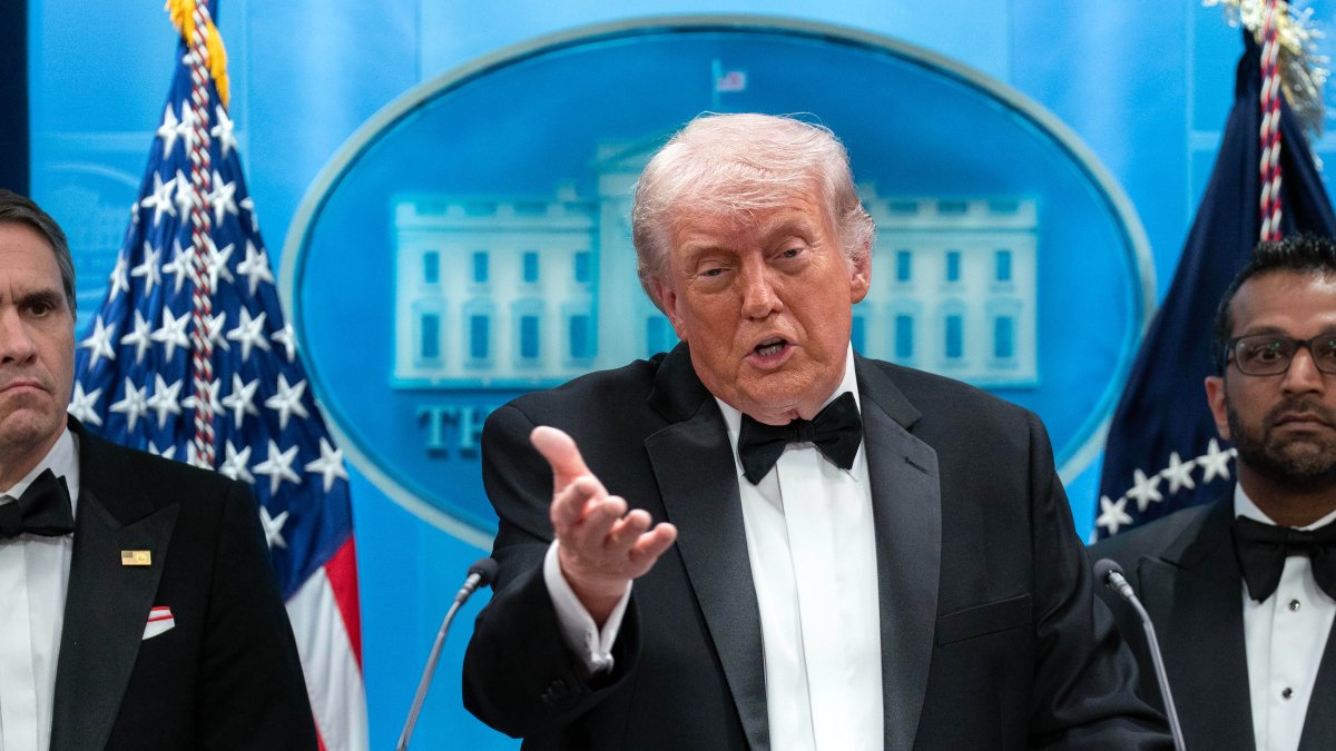 President Donald Trump gestures as he speaks in the James Brady Press Briefing Room at the White House after an unspecified threat at the annual White House Correspondents' Association Dinner, Washington, U.S., April 25, 2026. (AP Photo)