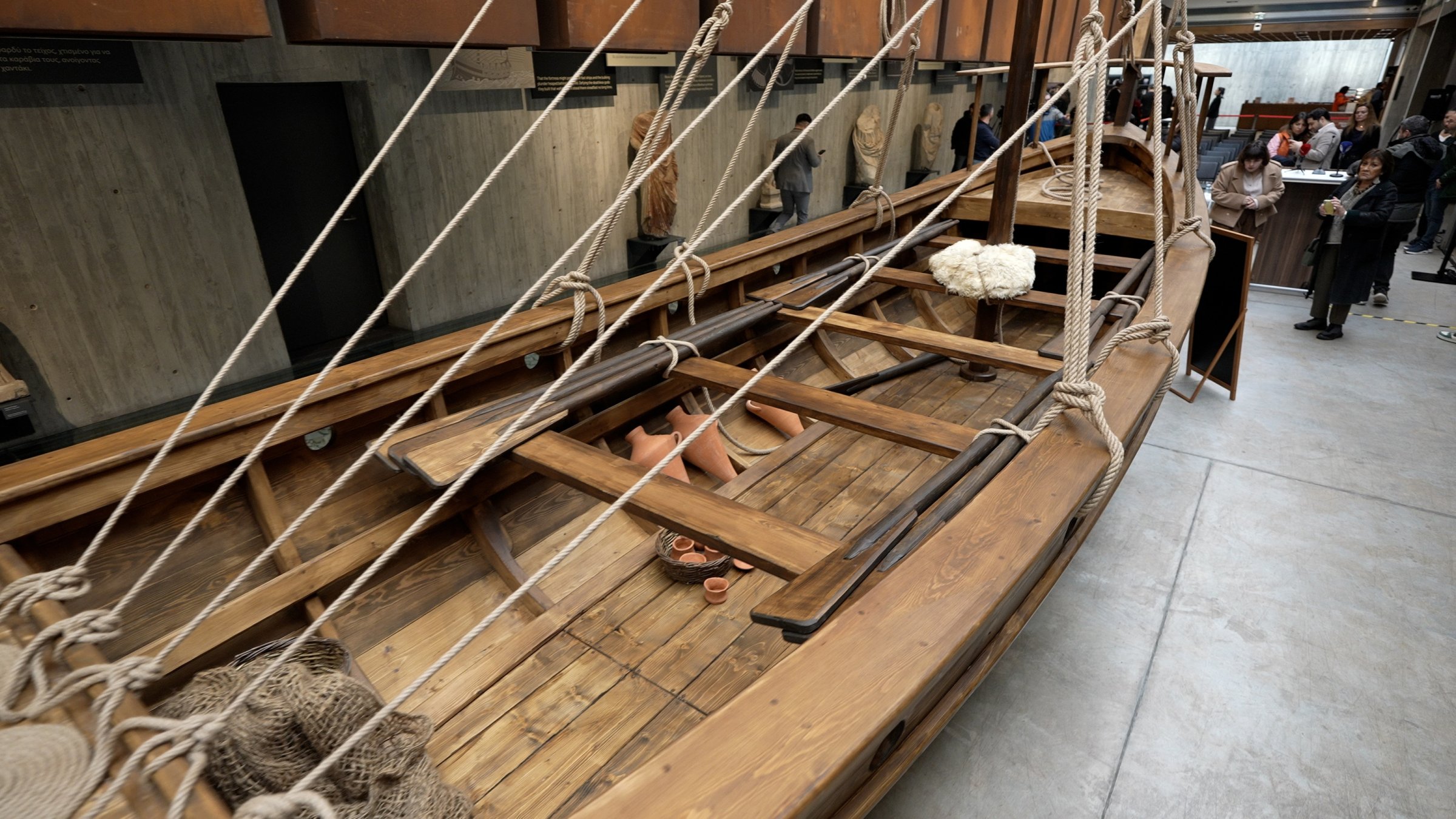 A view of the reconstructed Hippoi vessel on display at the Troy Museum, Çanakkale, northwestern Türkiye, July 22, 2026. (AA Photo)
