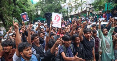 Supporters of the Cockroach Janta Party (CJP) hold placards and shout slogans as they gather for a protest march and a signature campaign in support of CJP, Mumbai, India, July 23, 2026. (EPA Photo)